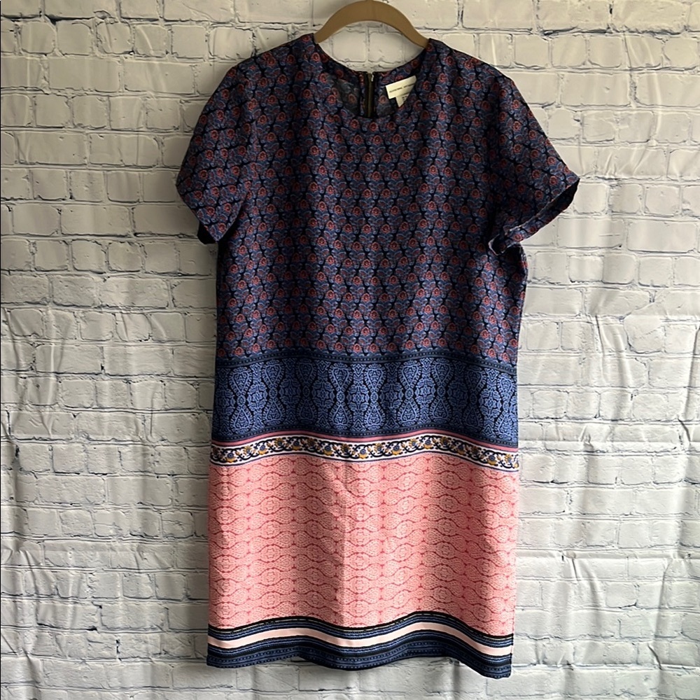 Adrienne Vittadini Blue and Pink BOHO‎ Floral Patterned Dress Womans Size 10